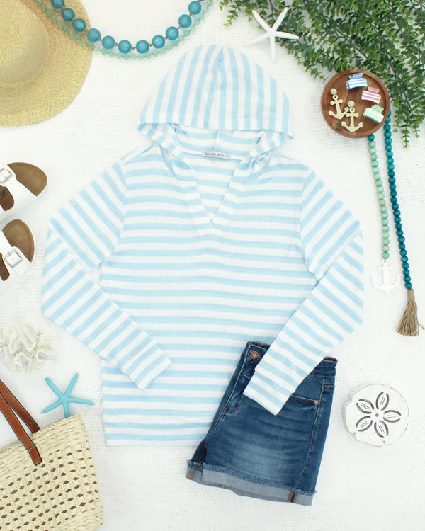 ***PRE-ORDER*** Michelle Mae Amelia Striped Hoodie - Sky Blue