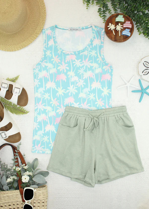 ***PRE-ORDER*** Michelle Mae Ava Tank - Aqua Palm