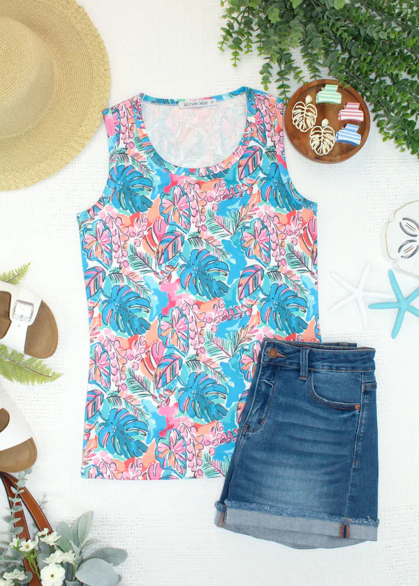 ***PRE-ORDER*** Michelle Mae Ava Tank - Tropical Palm