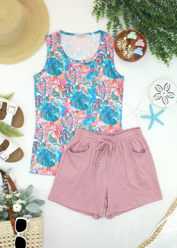 ***PRE-ORDER*** Michelle Mae Ava Tank - Tropical Palm