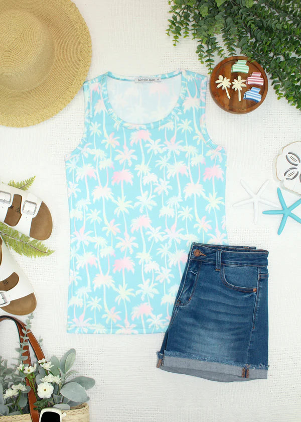 ***PRE-ORDER*** Michelle Mae Ava Tank - Aqua Palm