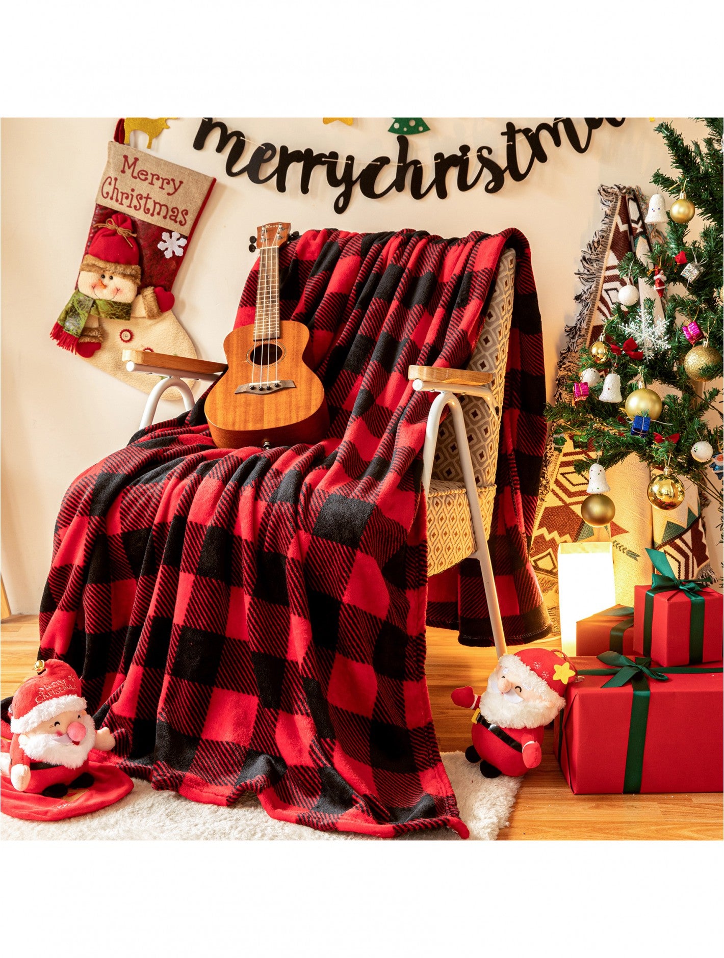 Double Sided Holiday Flannel Blanket -Buffalo Plaid
