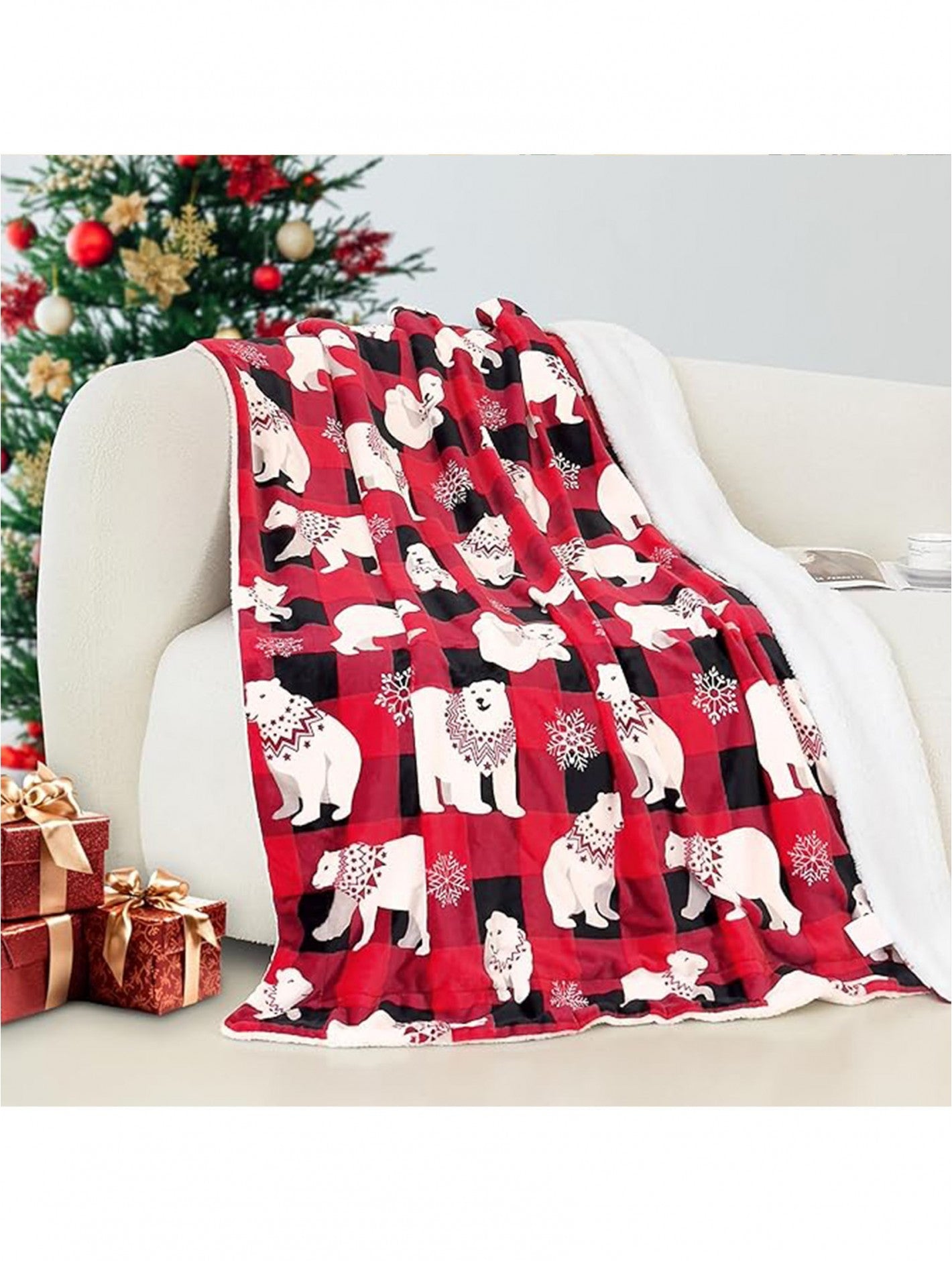Double Sided Holiday Flannel Blanket - Polar Bears