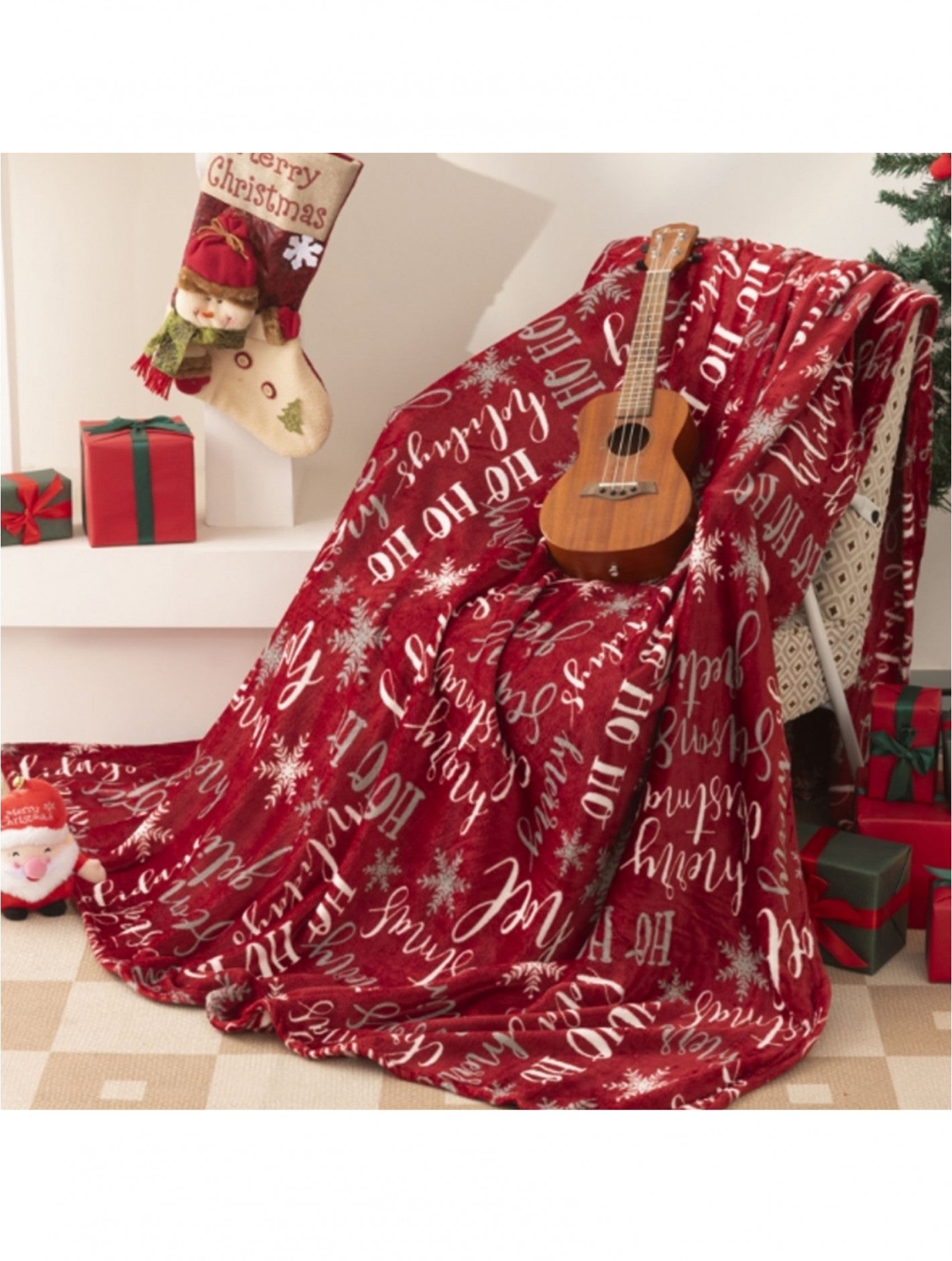 Double Sided Holiday Flannel Blanket - Red Ho Ho Ho!