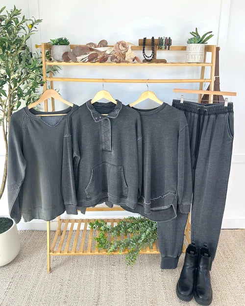 ***PRE-ORDER*** Michelle Mae Lace Accent Vintage Wash Pullover - Black