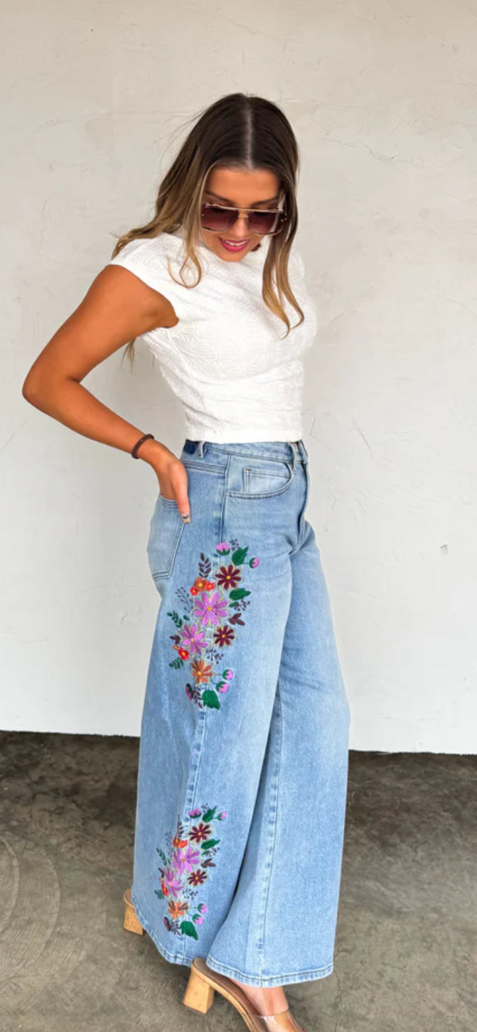 ***PRE-ORDER*** Evie Floral Embroidered Denim