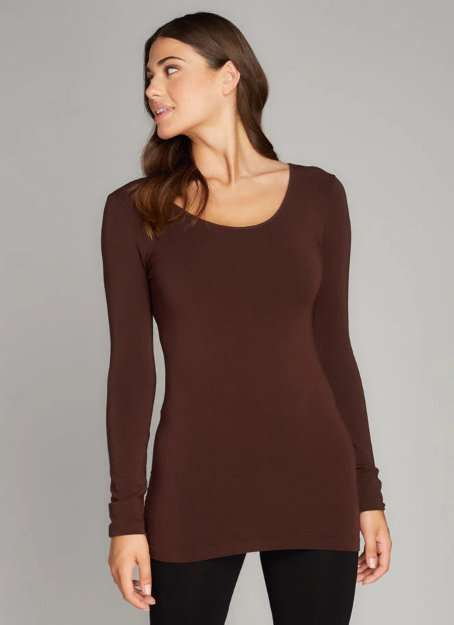 C'est Moi "Bamboo Long Sleeve Scoop Neck Top" - Brown