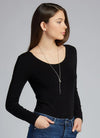 C&#39;est Moi &quot;Bamboo Long Sleeve Scoop Neck Top&quot; - Black