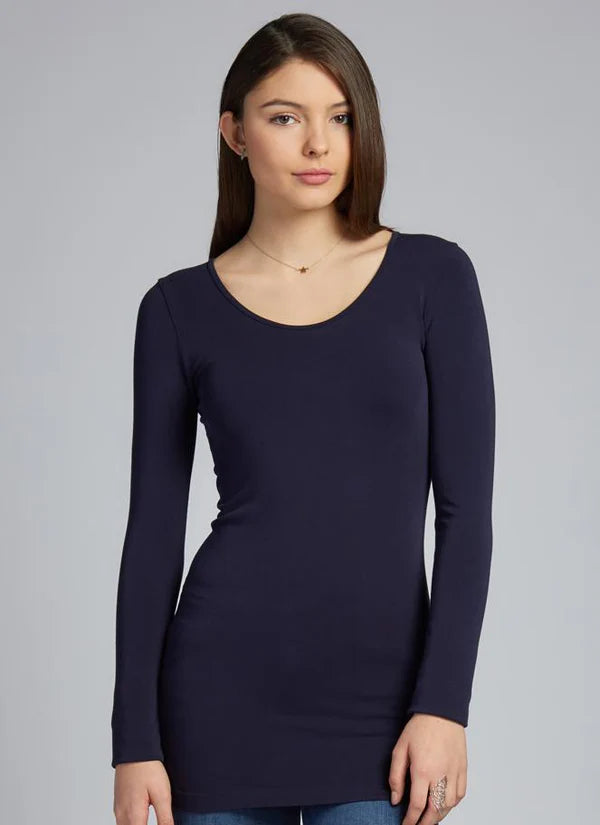 C'est Moi "Bamboo Long Sleeve Scoop Neck Top" - Navy