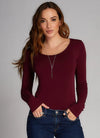 C&#39;est Moi &quot;Bamboo Long Sleeve Scoop Neck Top&quot; - Bordeaux