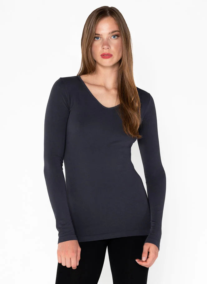 C'est Moi "Bamboo Long Sleeve V-Neck Top" - Lead