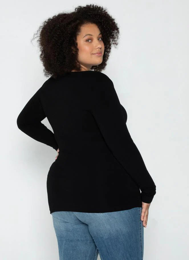 C&#39;est Moi &quot;Bamboo Curvy Long Sleeve Scoop Neck Top&quot; - Black