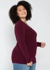 C&#39;est Moi &quot;Bamboo Curvy Long Sleeve Scoop Neck Top&quot; - Bordeaux