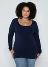C&#39;est Moi &quot;Bamboo Curvy Long Sleeve Scoop Neck Top&quot; - Navy
