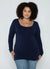 C'est Moi "Bamboo Curvy Long Sleeve Scoop Neck Top" - Navy