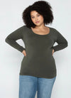 C&#39;est Moi &quot;Bamboo Curvy Long Sleeve Scoop Neck Top&quot; - Olive
