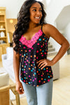 Shirley Lace Trim Top - Colourful Dot