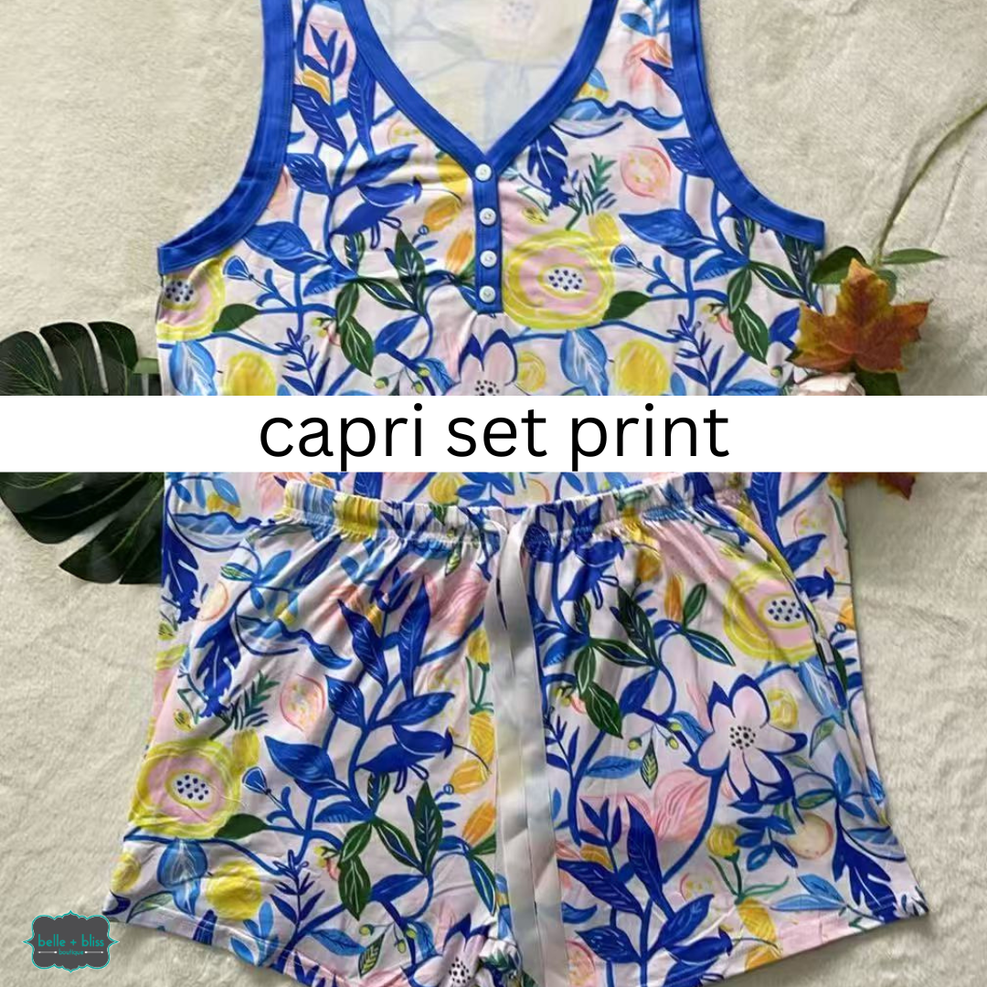 Shirley Tank CAPRI Sets - Yellow & Blue Floral