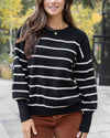 Grace and Lace Crew Neck Striped Sweater - Black Stripe