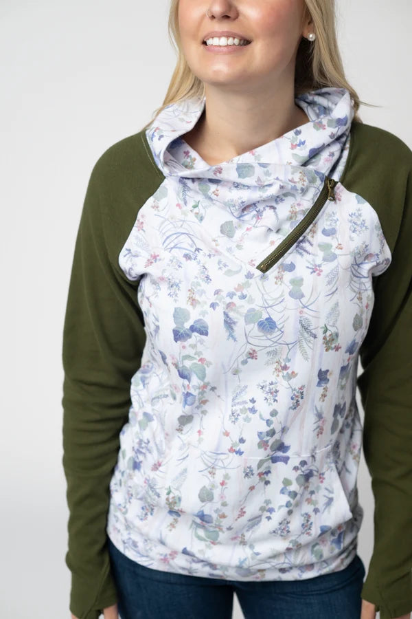 ***PRE-ORDER*** Michelle Mae Classic Zoey ZipCowl Sweatshirt - Olive Meadow and Olive