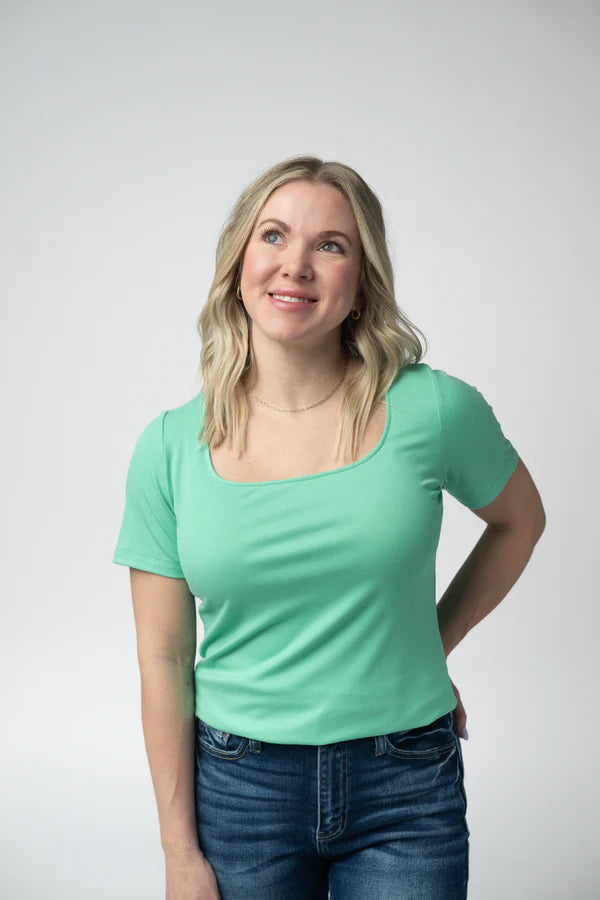 ***PRE-ORDER*** Michelle Mae Short Sleeve Alyssa Top - Aquamarine