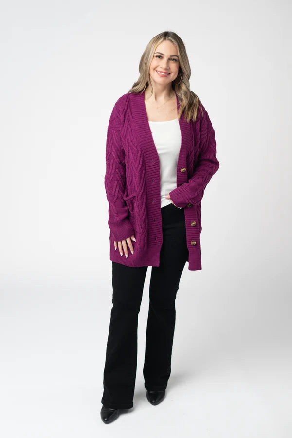 ***PRE-ORDER*** Michelle Mae Brooks Button Sweater Cardigan - Magenta
