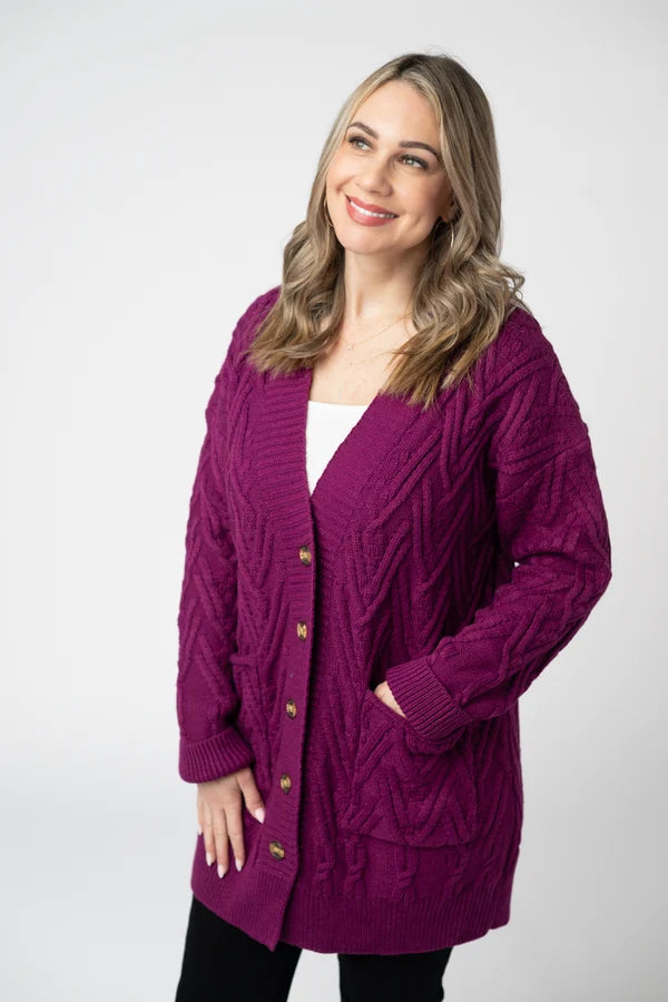 ***PRE-ORDER*** Michelle Mae Brooks Button Sweater Cardigan - Magenta