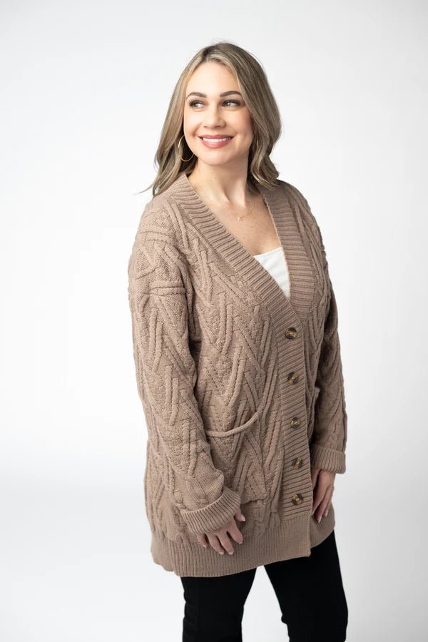 ***PRE-ORDER*** Michelle Mae Brooks Button Sweater Cardigan - Mocha