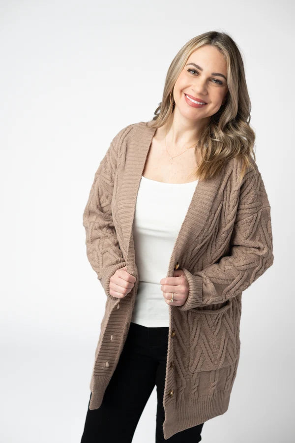 ***PRE-ORDER*** Michelle Mae Brooks Button Sweater Cardigan - Mocha