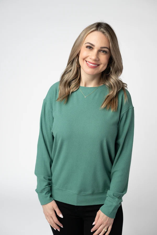 ***PRE-ORDER*** Michelle Mae Corrine Ribbed Pullover Top - Fern