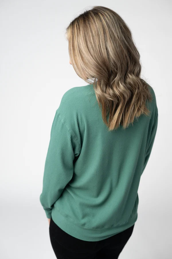 ***PRE-ORDER*** Michelle Mae Corrine Ribbed Pullover Top - Fern