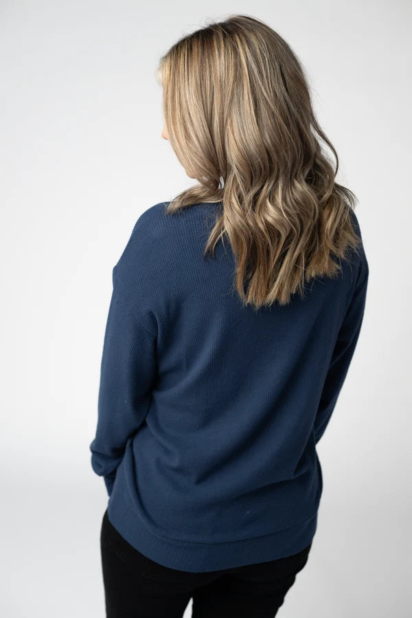 ***PRE-ORDER*** Michelle Mae Corrine Ribbed Pullover Top - Navy