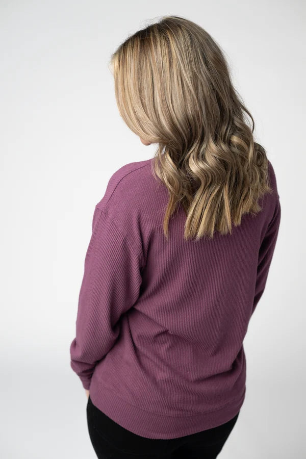 ***PRE-ORDER*** Michelle Mae Corrine Ribbed Pullover Top - Plum