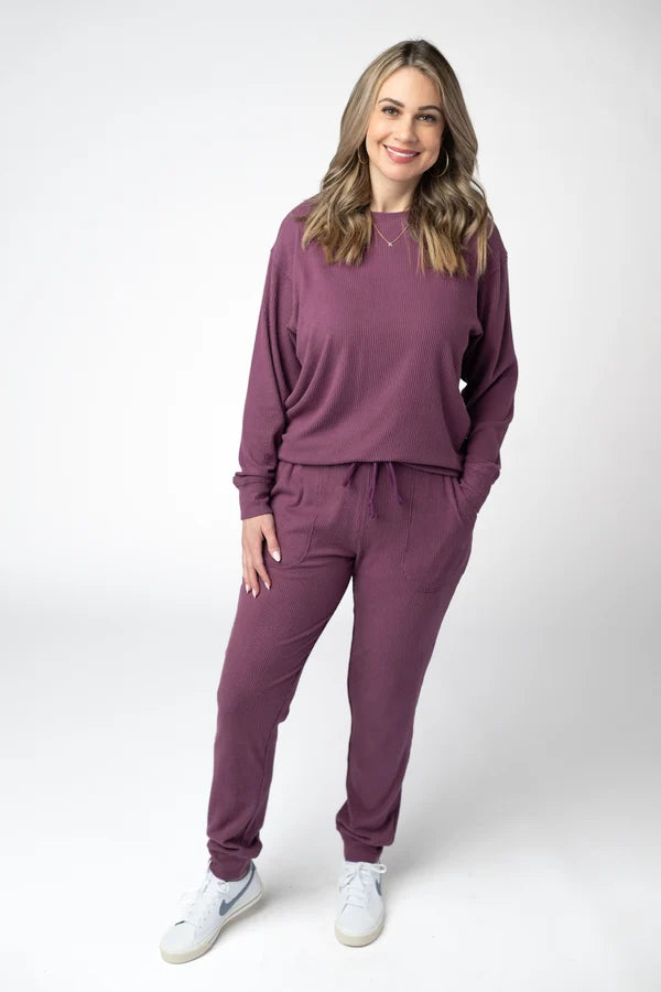 ***PRE-ORDER*** Michelle Mae Corrine Ribbed Pullover Top - Plum