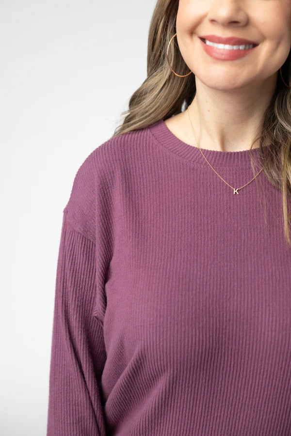 ***PRE-ORDER*** Michelle Mae Corrine Ribbed Pullover Top - Plum