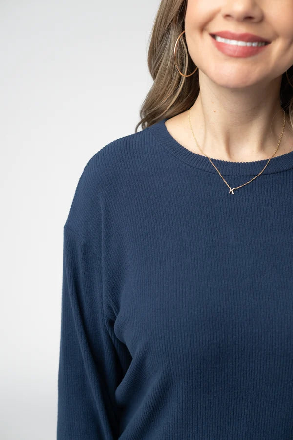 ***PRE-ORDER*** Michelle Mae Corrine Ribbed Pullover Top - Navy
