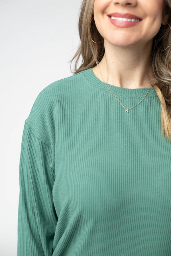 ***PRE-ORDER*** Michelle Mae Corrine Ribbed Pullover Top - Fern