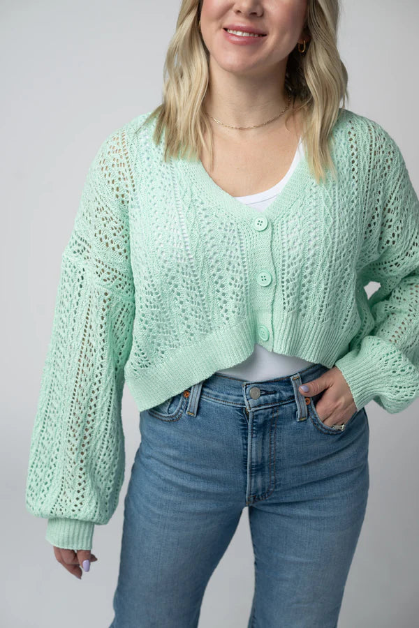 ***PRE-ORDER*** Michelle Mae Callie Cropped Cardigan - Mint