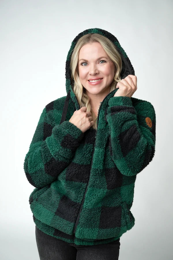 ***PRE-ORDER*** Michelle Mae Sherpa Fullzip Hoodie - Evergreen Plaid