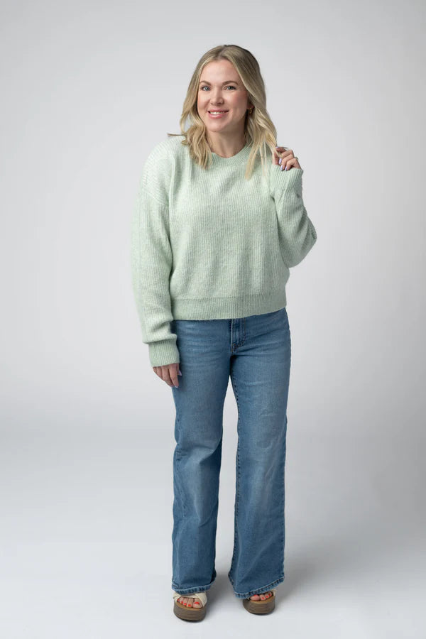 ***PRE-ORDER*** Michelle Mae Josie Cozy Crew Sweater - Light Green