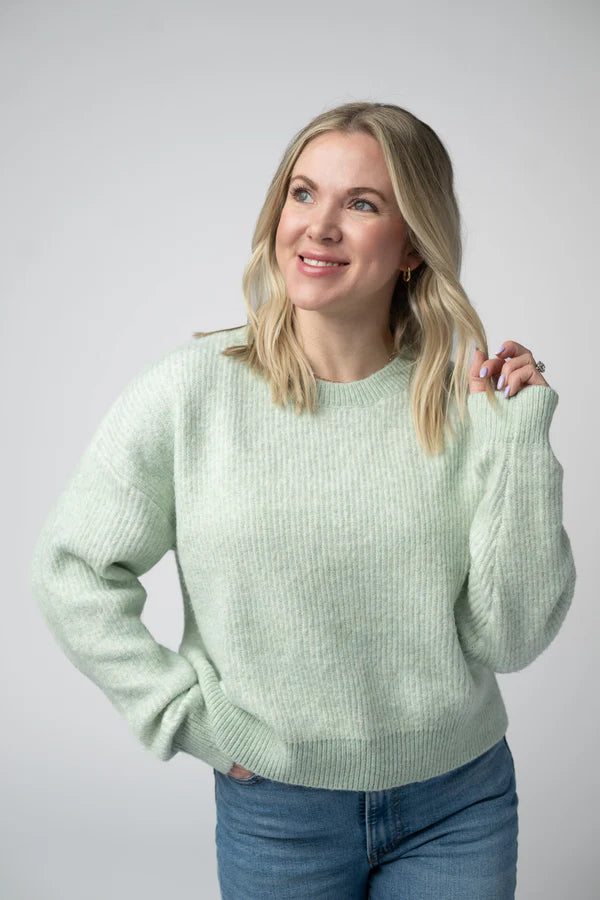 ***PRE-ORDER*** Michelle Mae Josie Cozy Crew Sweater - Light Green