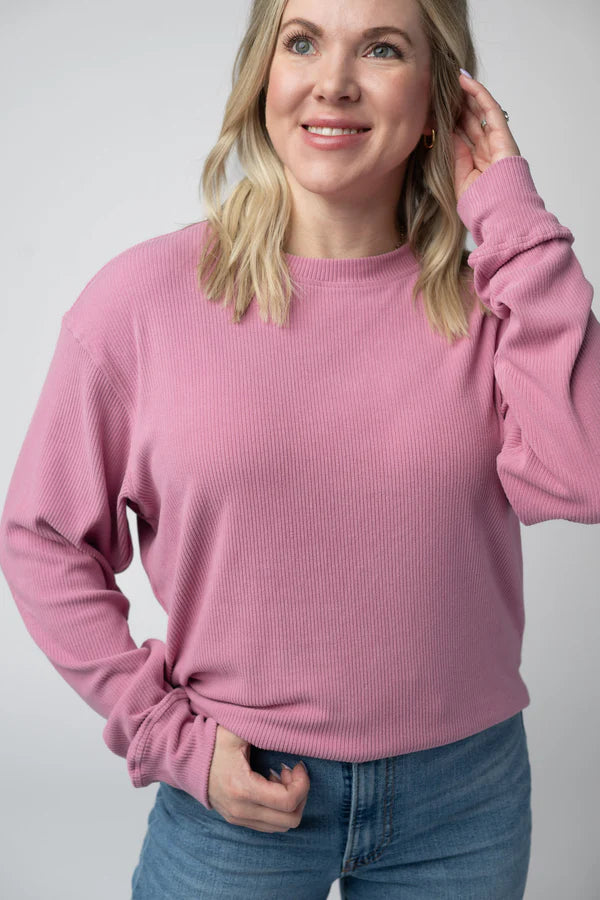 ***PRE-ORDER*** Michelle Mae Corrine Ribbed Pullover Top - Rose
