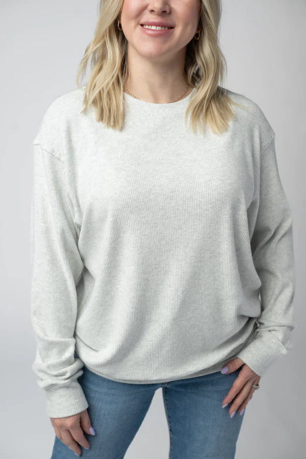 ***PRE-ORDER*** Michelle Mae Corrine Ribbed Pullover Top - Light Grey