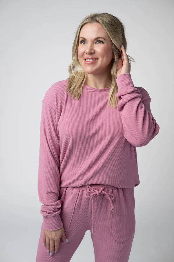 ***PRE-ORDER*** Michelle Mae Corrine Ribbed Pullover Top - Rose