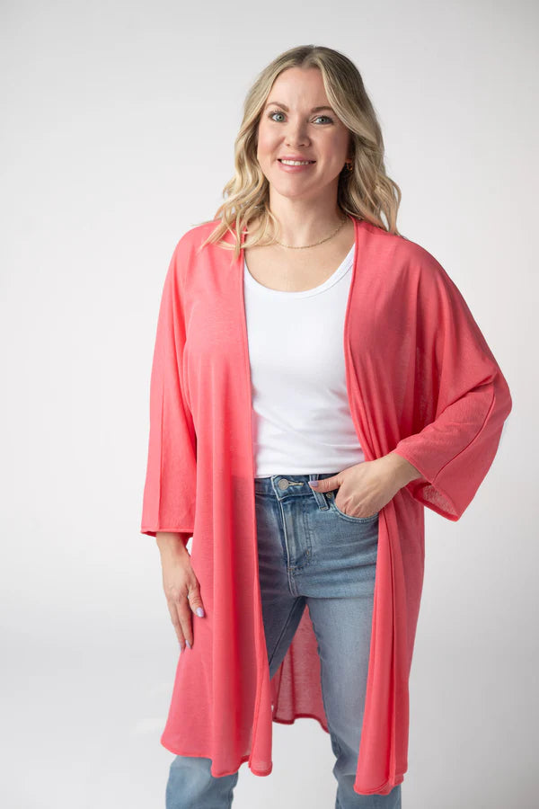 ***PRE-ORDER*** Michelle Mae Ellie Cover-Up Kimono - Sunkissed Coral