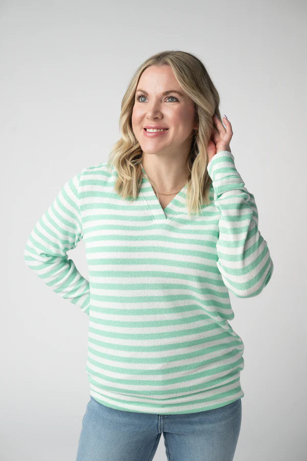 ***PRE-ORDER*** Michelle Mae Amelia Striped Hoodie - Green