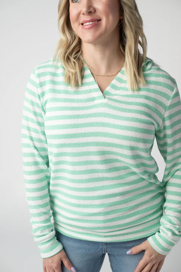 ***PRE-ORDER*** Michelle Mae Amelia Striped Hoodie - Green