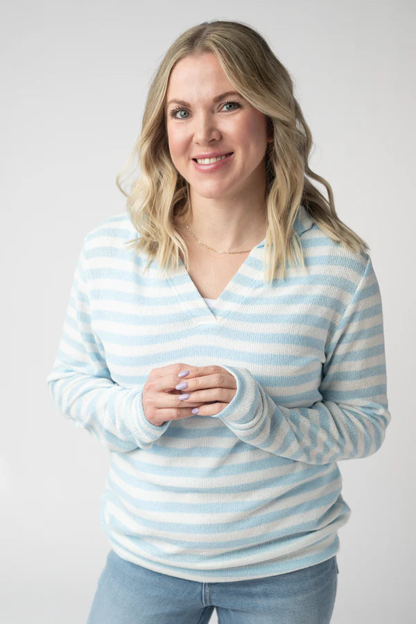 ***PRE-ORDER*** Michelle Mae Amelia Striped Hoodie - Sky Blue