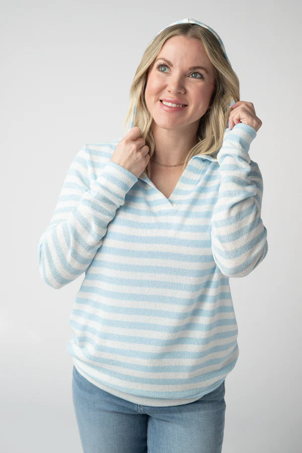 ***PRE-ORDER*** Michelle Mae Amelia Striped Hoodie - Sky Blue