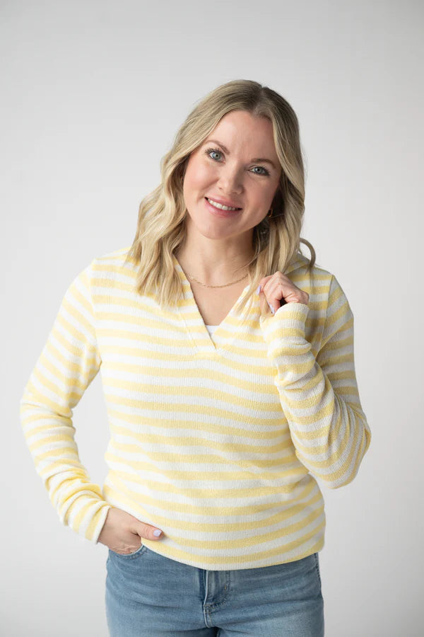 ***PRE-ORDER*** Michelle Mae Amelia Striped Hoodie - Lemon